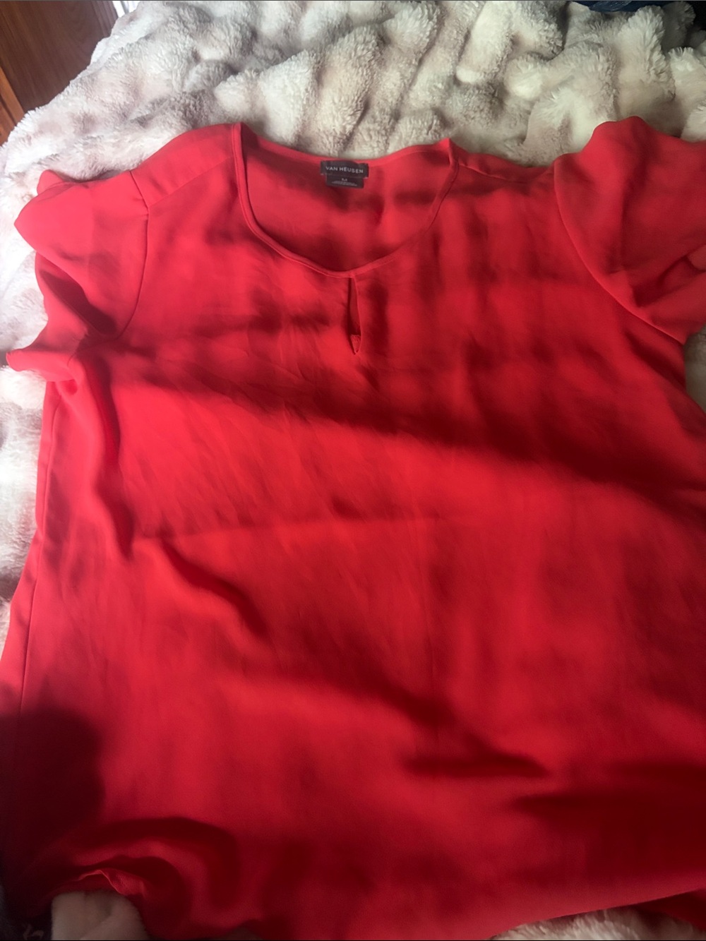 Vera Wang Vibrant Red Short-Sleeve Keyhole Blouse